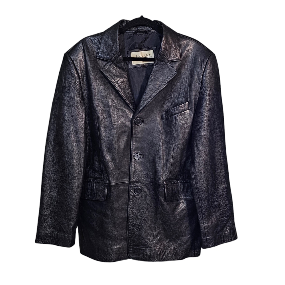 Toskana New York Genuine Lamb Leather Collared Flap Pockets Lined Jacket Size XL